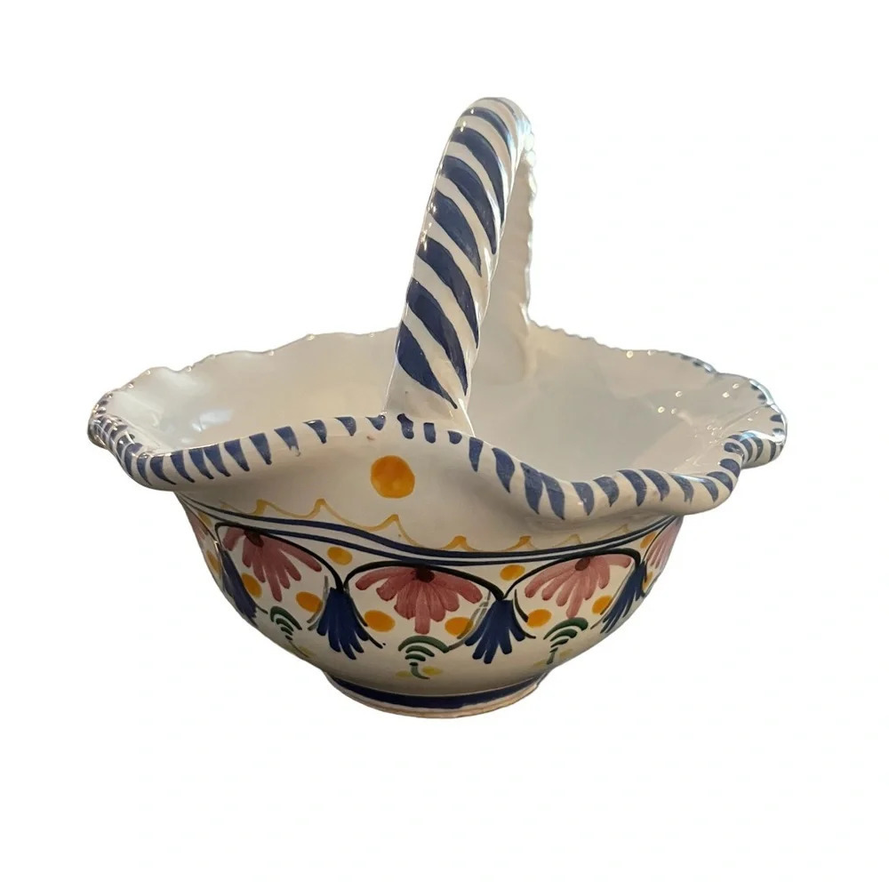 Hand Painted Basket Dish Bowl Portugal